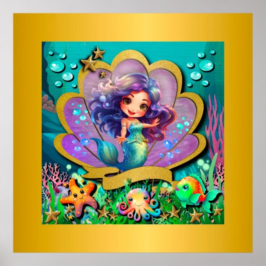 Onder het Zee & Zeemeermin Verjaardagsmeisjesfeest Poster (Voorkant)