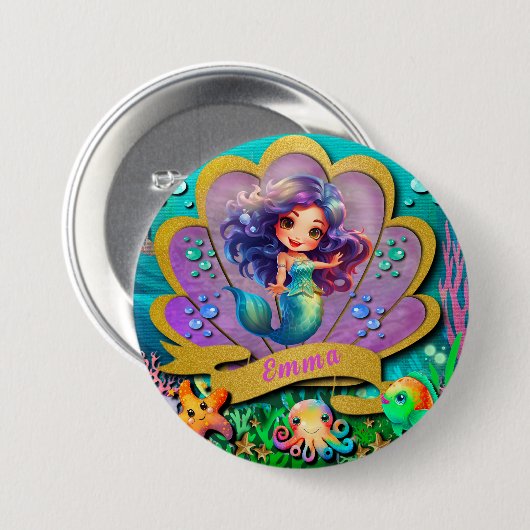 Onder het Zee & Zeemeermin Verjaardagsmeisjesfeest Ronde Button 7,6 Cm (Voorkant /achterkant)