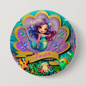 Onder het Zee & Zeemeermin Verjaardagsmeisjesfeest Ronde Button 7,6 Cm (Voorkant)