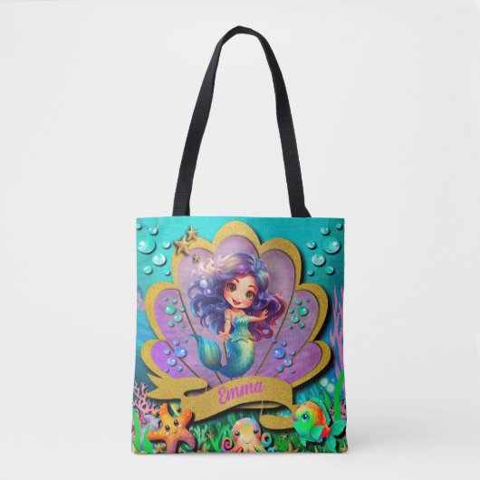 Onder het Zee & Zeemeermin Verjaardagsmeisjesfeest Tote Bag (Voorkant)