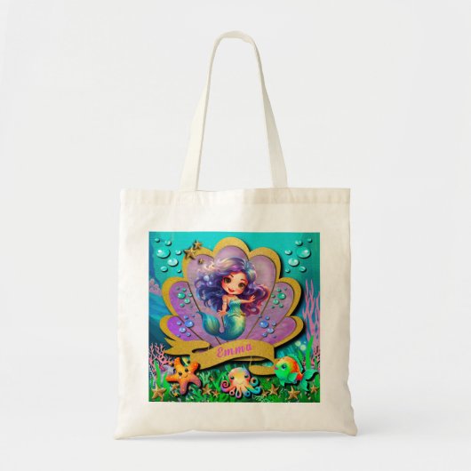 Onder het Zee & Zeemeermin Verjaardagsmeisjesfeest Tote Bag (Voorkant)