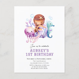 Onder het zee Zeemeermin verjaardagsuitnodiging Briefkaart