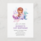 Onder het zee Zeemeermin verjaardagsuitnodiging Briefkaart (Voorkant)