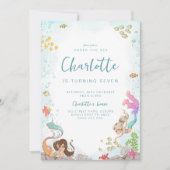 Onder het Zee, Zeemeermin Verjaardagsuitnodiging Kaart (Voorkant)