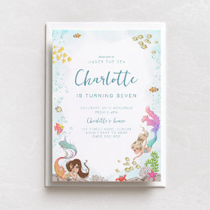 Onder het Zee, Zeemeermin Verjaardagsuitnodiging Kaart