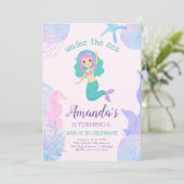 onder het zee Zeemeermin Verjaardagsuitnodiging Kaart (Staand voorkant)