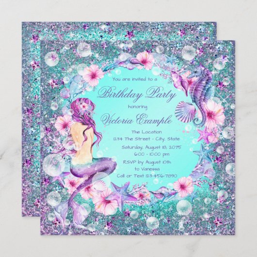 Onder het Zee Zeemeermin Verjaardagsuitnodigingen Kaart (Voorkant / Achterkant)