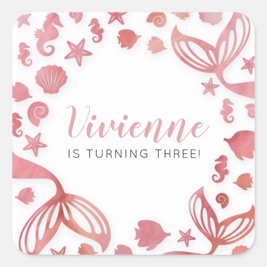 Onder het Zee Zeemeermin Vierkante Sticker (Voorkant)