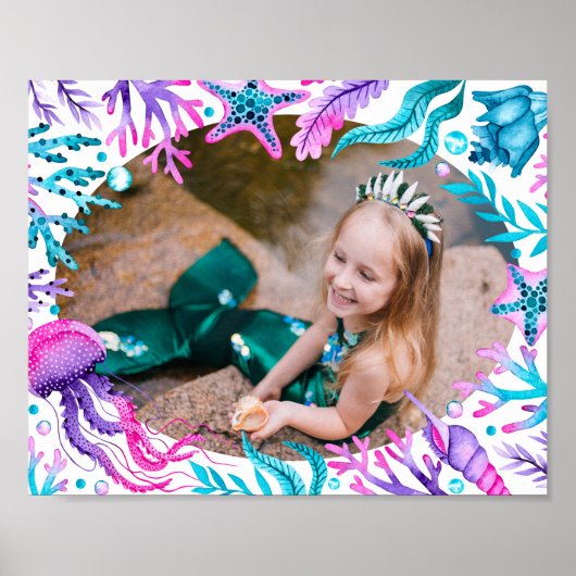 Onder het Zee Zeemeermin Waterverf Lijst Foto Poster (Voorkant)