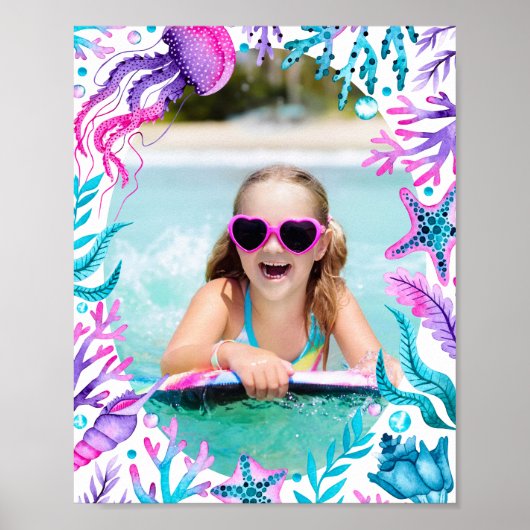 Onder het Zee Zeemeermin Waterverf Lijst Foto Poster (Voorkant)