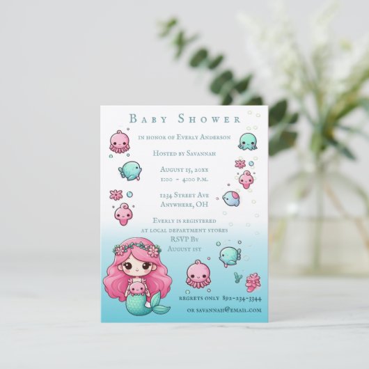 Onder het Zee Zeemeermin & Zee Creatures Baby show Kaart (Staand voorkant)