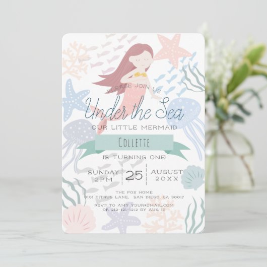Onder het Zee Zeemeermin Zee Groen 1e Verjaardag Kaart (Staand voorkant)