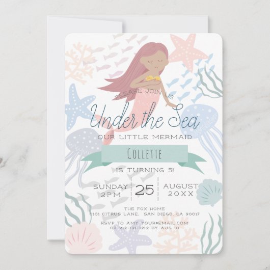 Onder het Zee Zeemeermin Zee Groene Verjaardagsuit Kaart (Voorkant)
