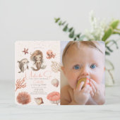 Onder het Zee Zeemeermin Zee Roze 1e Verjaardag Fo Kaart (Staand voorkant)