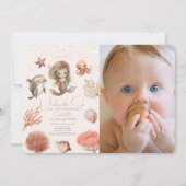 Onder het Zee Zeemeermin Zee Roze 1e Verjaardag Fo Kaart (Voorkant)