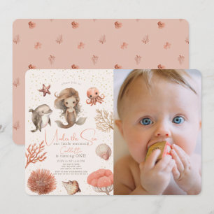 Onder het Zee Zeemeermin Zee Roze 1e Verjaardag Fo Kaart