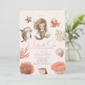 Onder het Zee Zeemeermin Zee Roze Meisje 1e Verjaa Kaart (Staand voorkant)