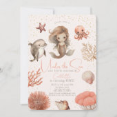 Onder het Zee Zeemeermin Zee Roze Meisje 1e Verjaa Kaart (Voorkant)