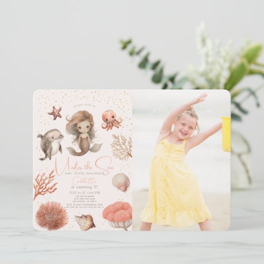 Onder het Zee Zeemeermin Zee Roze Verjaardagsfoto Kaart (Staand voorkant)