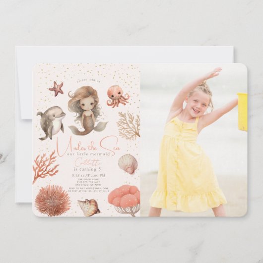 Onder het Zee Zeemeermin Zee Roze Verjaardagsfoto Kaart (Voorkant)