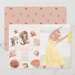 Onder het Zee Zeemeermin Zee Roze Verjaardagsfoto Kaart