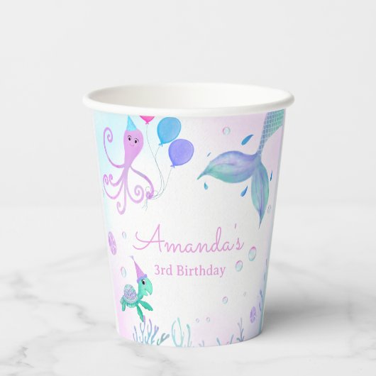 Onder het Zee Zeemeermin & Zee Schildpad Verjaarda Papieren Bekers (Achterkant)