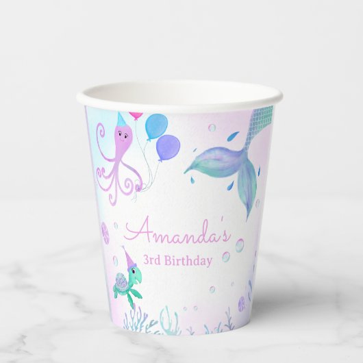 Onder het Zee Zeemeermin & Zee Schildpad Verjaarda Papieren Bekers (Voorkant)