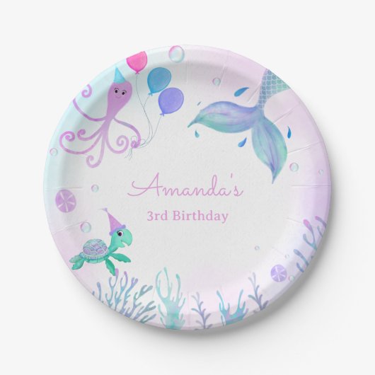 Onder het Zee Zeemeermin & Zee Schildpad Verjaarda Papieren Bordje (Voorkant)