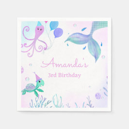 Onder het Zee Zeemeermin & Zee Schildpad Verjaarda Servet