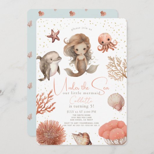 Onder het Zee Zeemeermin Zee Waterverf Verjaardag Kaart (Voorkant / Achterkant)
