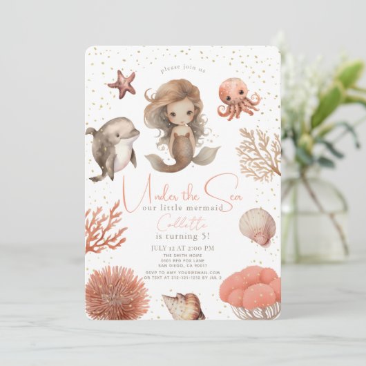 Onder het Zee Zeemeermin Zee Waterverf Verjaardag Kaart (Staand voorkant)