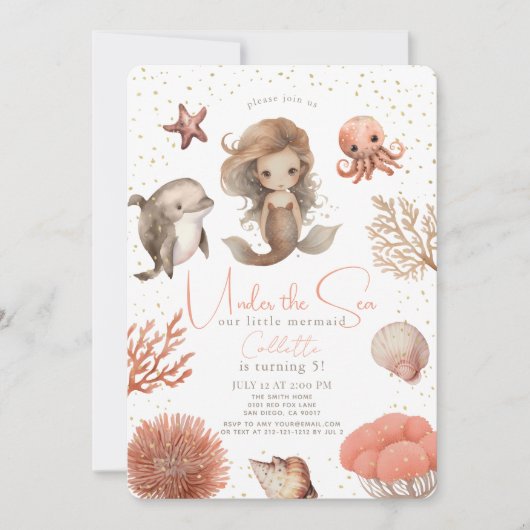 Onder het Zee Zeemeermin Zee Waterverf Verjaardag Kaart (Voorkant)