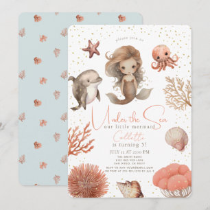 Onder het Zee Zeemeermin Zee Waterverf Verjaardag Kaart