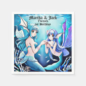 Onder het Zee Zeemeerminnen Blauw Water Twins Verj Servet (Voorkant)
