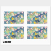 Onder het Zee zeesterschelp krab aqua blauw Rechthoekige Sticker (Vel)