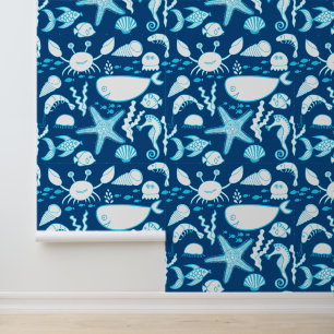 Onder het Zee zeestervis walvis krab vis Behang