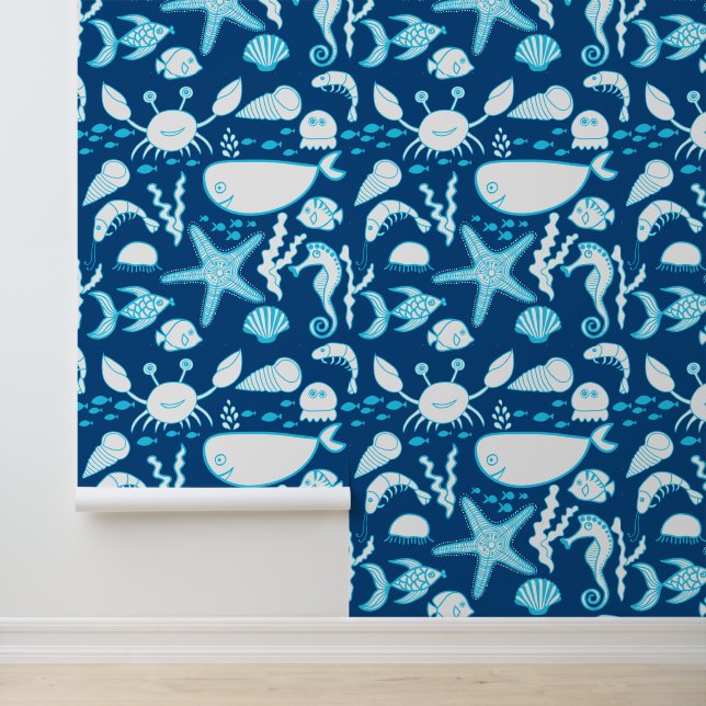 Onder het Zee zeestervis walvis krab vis Behang (Applicatie)