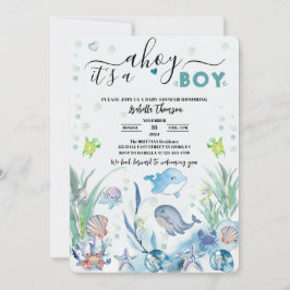 Onder het zee zit een jongen baby shower kaart