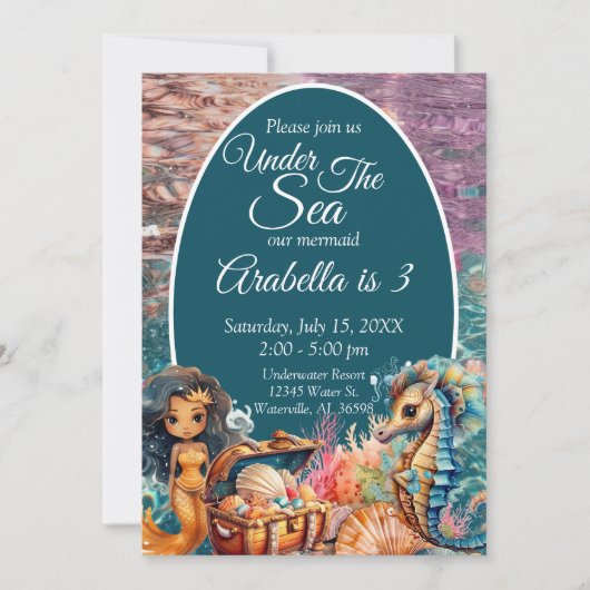 Onder het Zee Zwarte Zeemeermin Verjaardag Kaart (Voorkant)