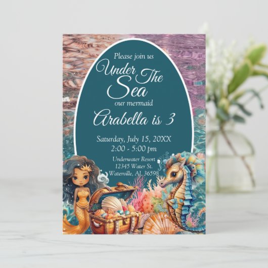 Onder het Zee Zwarte Zeemeermin Verjaardag Kaart (Staand voorkant)