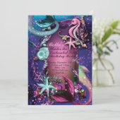 Onder het Zee Zwemmen Verjaardagsfeestuitnodiginge Kaart (Staand voorkant)