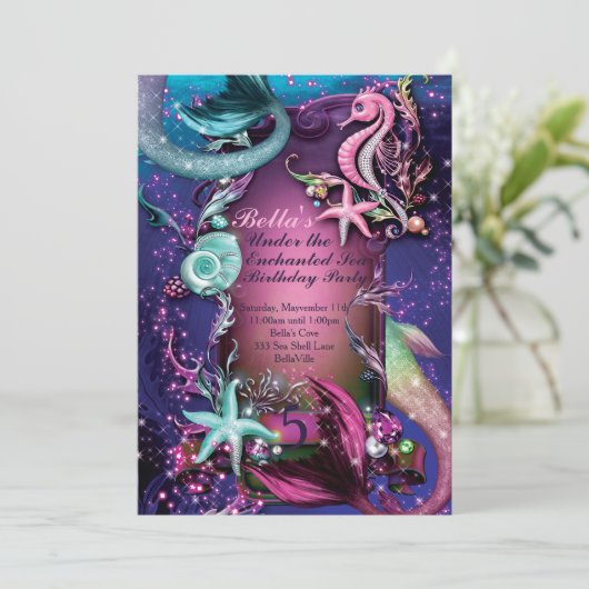 Onder het Zee Zwemmen Verjaardagsfeestuitnodiginge Kaart (Staand voorkant)