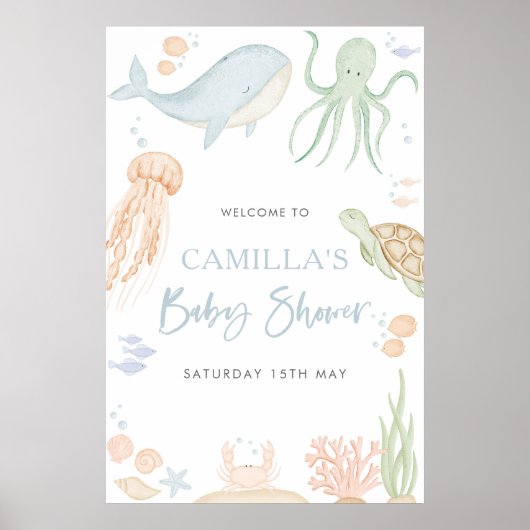 Onder het Zeeen Baby shower 24x36" Welkomstbord Poster (Voorkant)