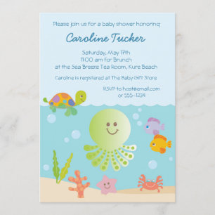 Onder het Zeeen Baby shower in blauw Kaart