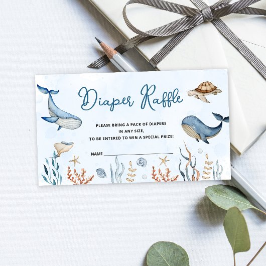 Onder het zeeen Baby shower Luierkrabbel Informatiekaartje