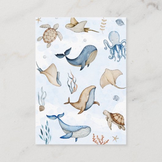 Onder het zeeen Baby shower Luierkrabbel Informatiekaartje (Achterkant)