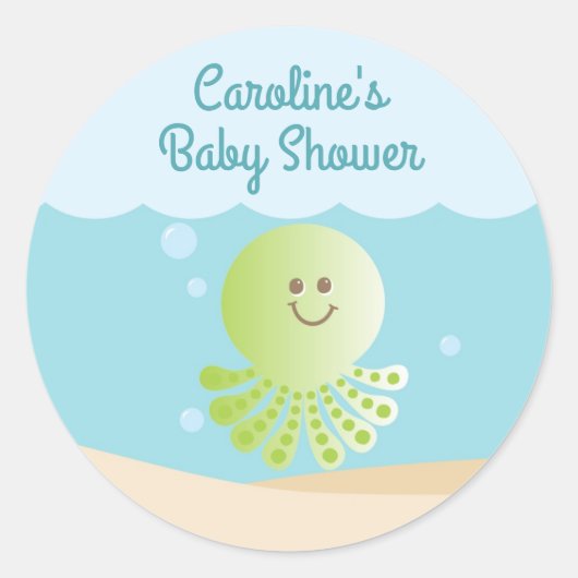 Onder het Zeeen Baby shower Ronde Sticker blauw-gr (Voorkant)