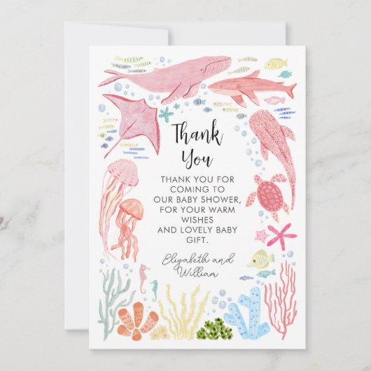 Onder het Zeeen Meisje Baby shower Bedankkaart (Voorkant)