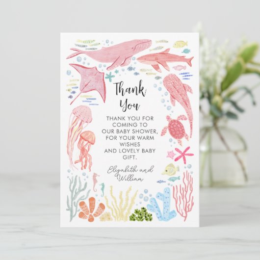Onder het Zeeen Meisje Baby shower Bedankkaart (Staand voorkant)