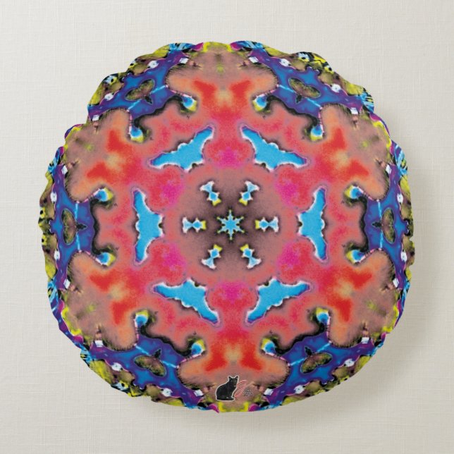 onder ium Kaleidoscoop Rond Kussen (Voorkant)